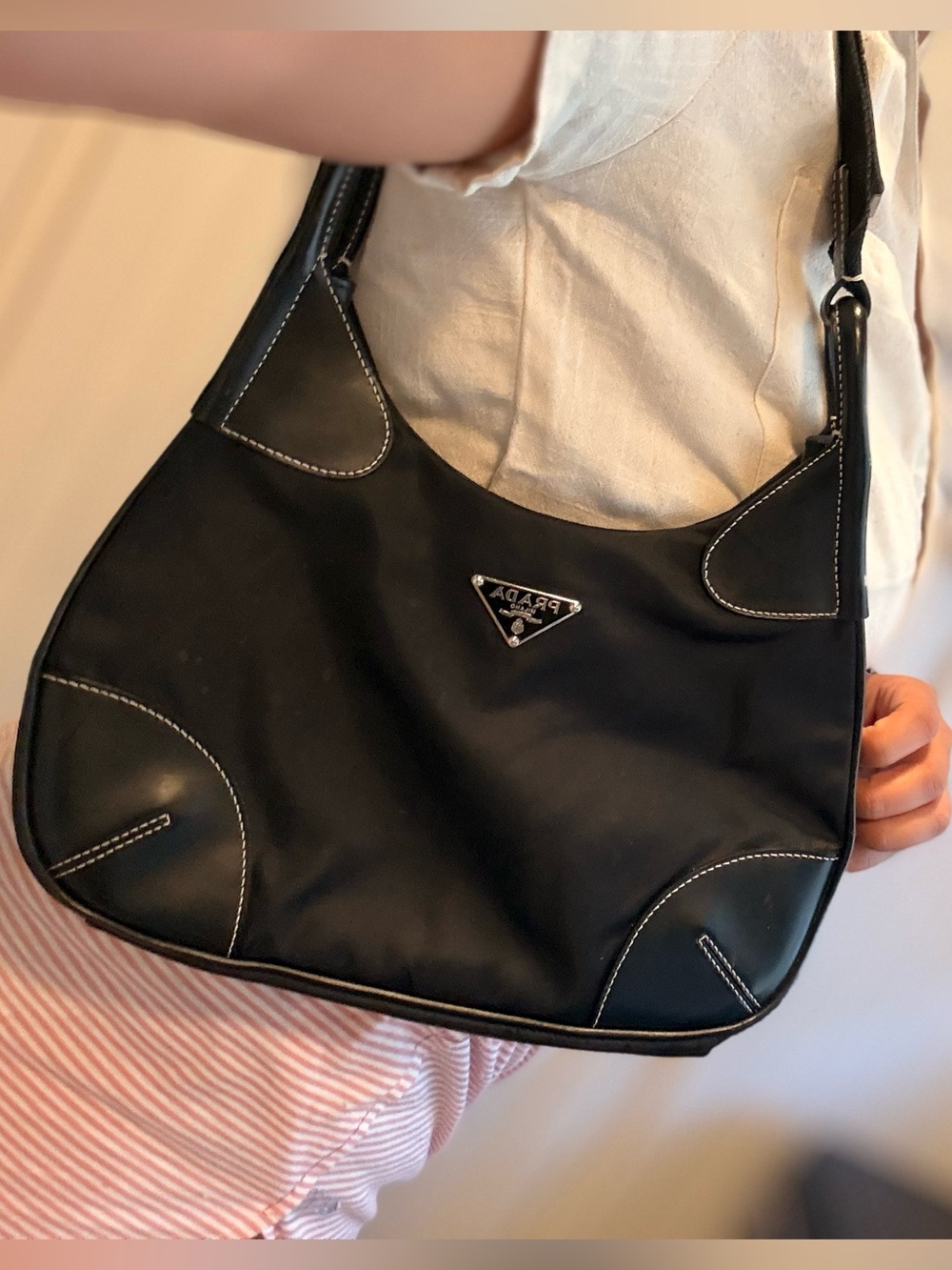 Vintage Prada Tessuto Light Nylon Shoulder Bag Black